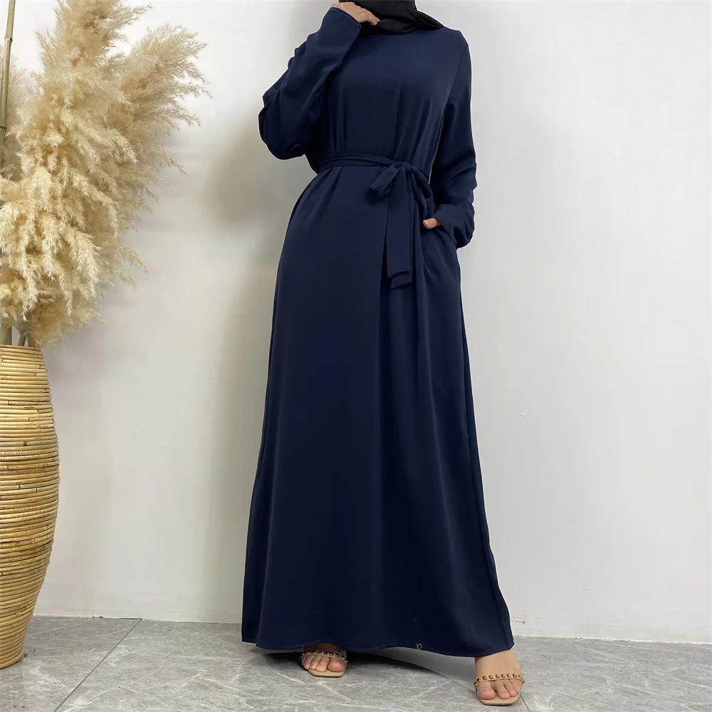 Muslim Abaya Fashion New Hot Dress Turkey Arabia Dubai Solid Color Robe with Pockets Women's Long Dress