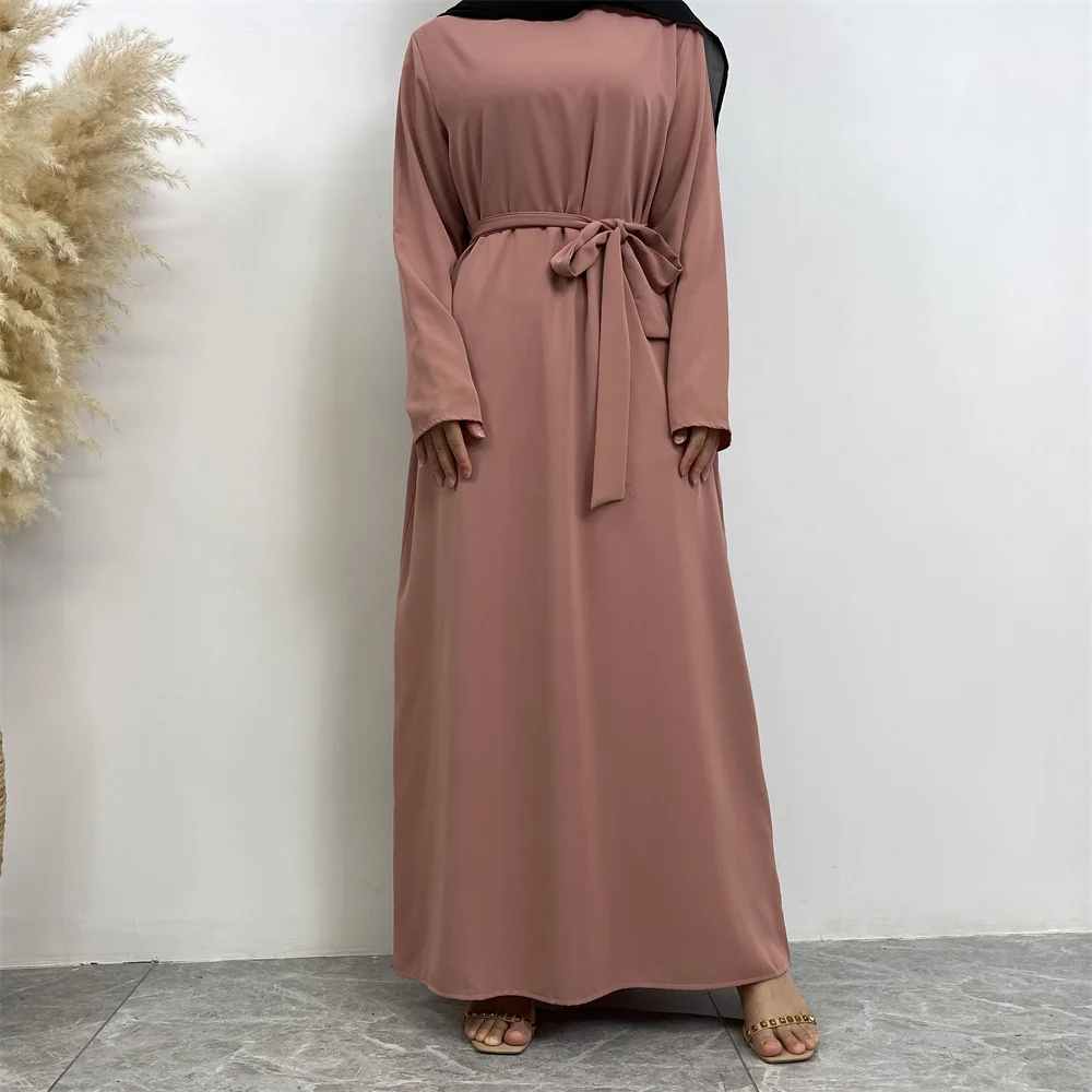 Muslim Abaya Fashion New Hot Dress Turkey Arabia Dubai Solid Color Robe with Pockets Women's Long Dress