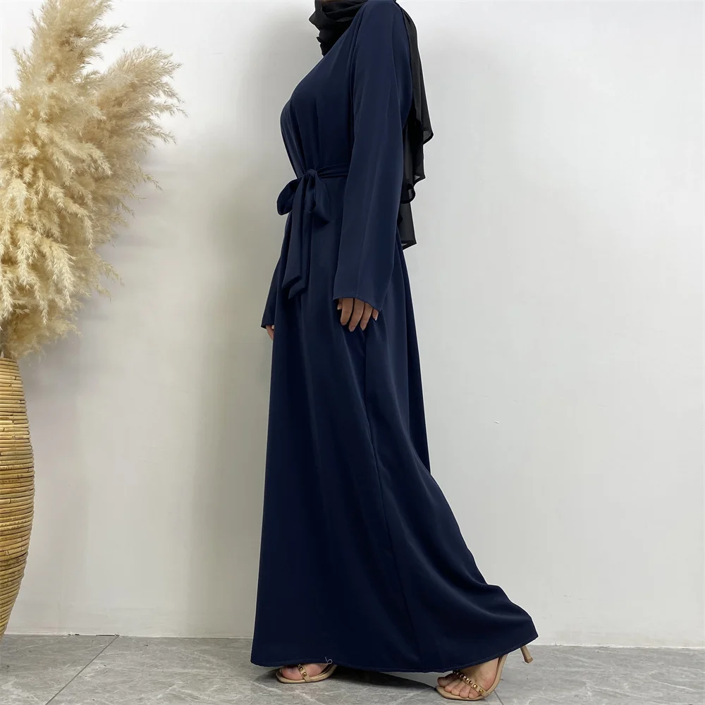 Muslim Abaya Fashion New Hot Dress Turkey Arabia Dubai Solid Color Robe with Pockets Women's Long Dress