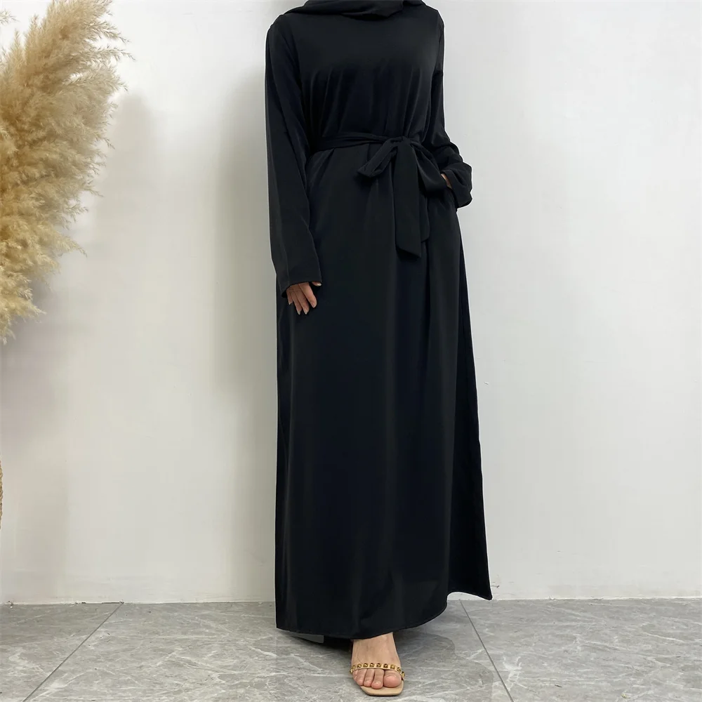 Muslim Abaya Fashion New Hot Dress Turkey Arabia Dubai Solid Color Robe with Pockets Women's Long Dress