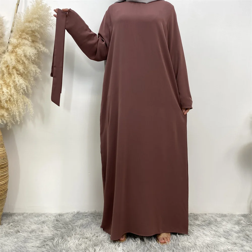 Muslim Abaya Fashion New Hot Dress Turkey Arabia Dubai Solid Color Robe with Pockets Women's Long Dress