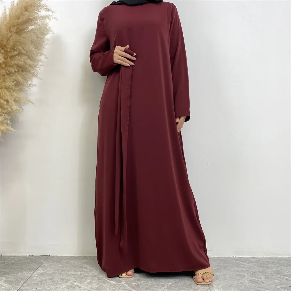 Muslim Abaya Fashion New Hot Dress Turkey Arabia Dubai Solid Color Robe with Pockets Women's Long Dress
