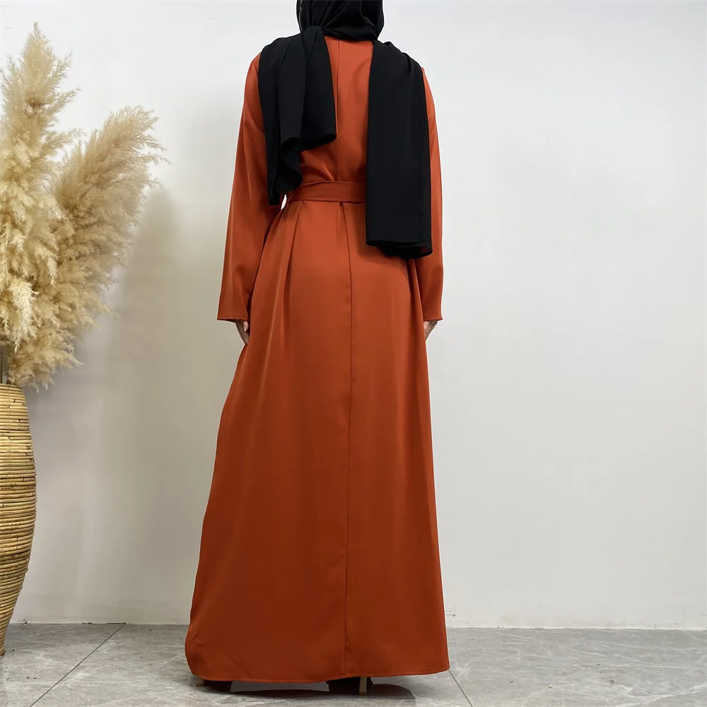 Muslim Abaya Fashion New Hot Dress Turkey Arabia Dubai Solid Color Robe with Pockets Women's Long Dress