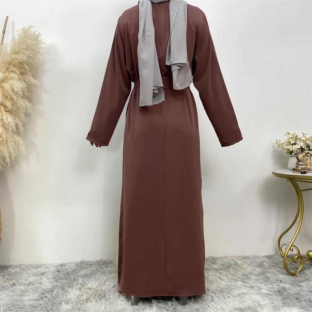Muslim Abaya Fashion New Hot Dress Turkey Arabia Dubai Solid Color Robe with Pockets Women's Long Dress
