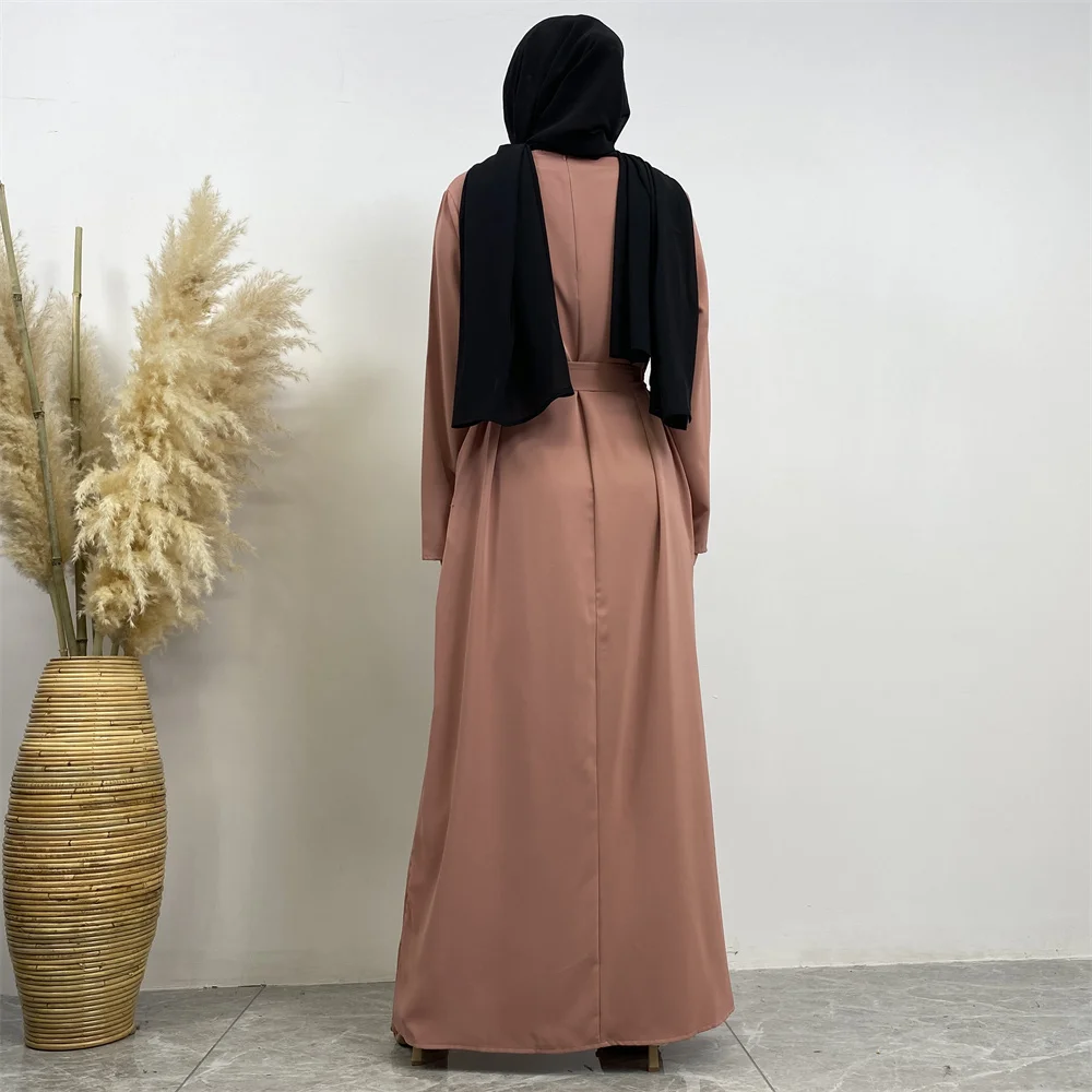 Muslim Abaya Fashion New Hot Dress Turkey Arabia Dubai Solid Color Robe with Pockets Women's Long Dress