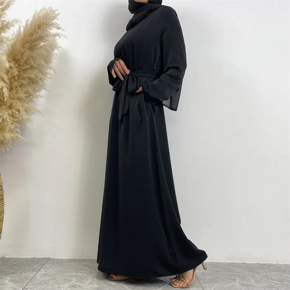 Muslim Abaya Fashion New Hot Dress Turkey Arabia Dubai Solid Color Robe with Pockets Women's Long Dress