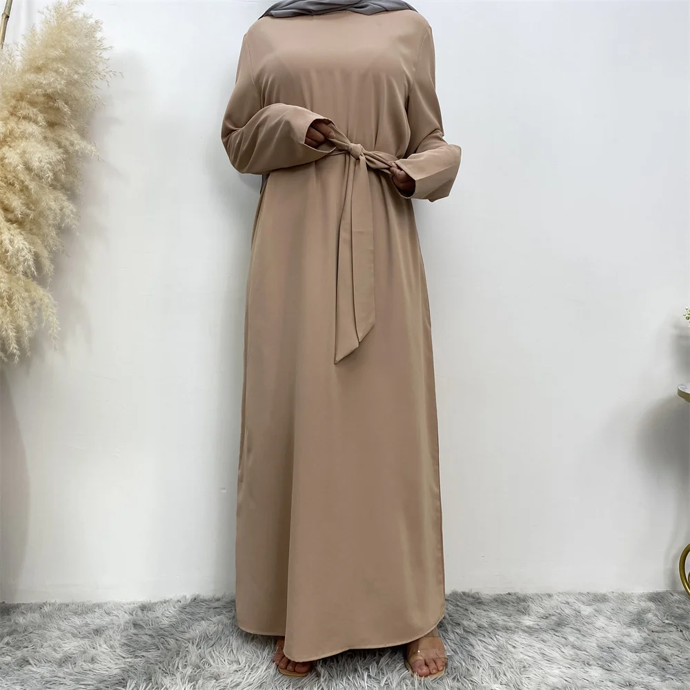 Muslim Abaya Fashion New Hot Dress Turkey Arabia Dubai Solid Color Robe with Pockets Women's Long Dress