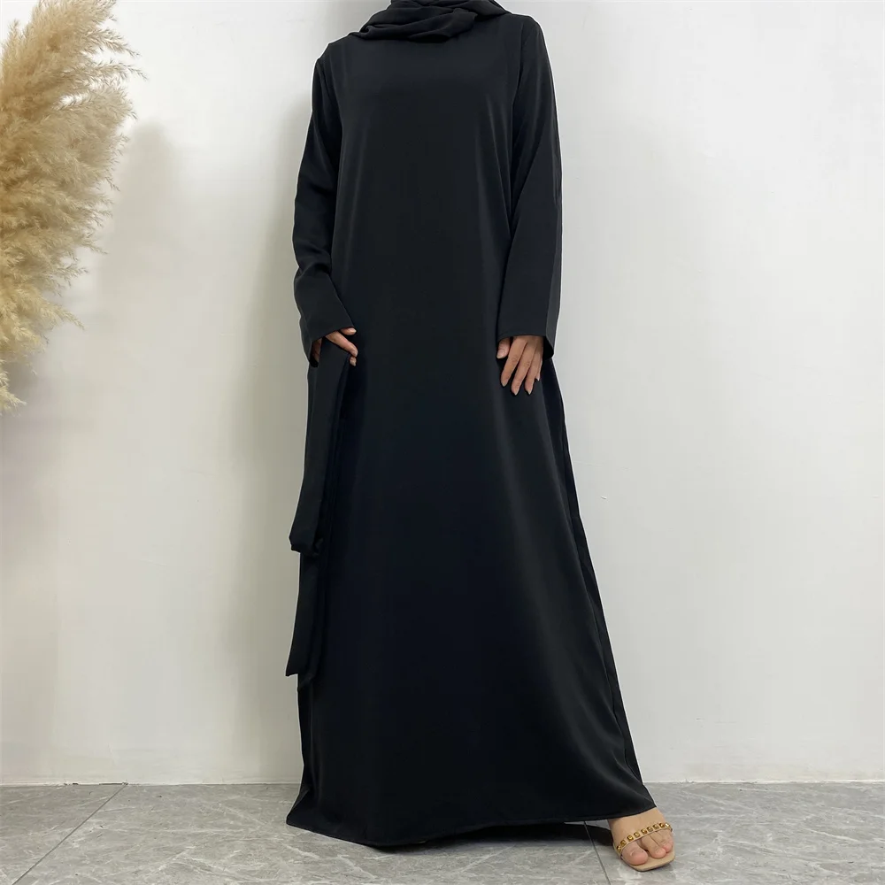 Muslim Abaya Fashion New Hot Dress Turkey Arabia Dubai Solid Color Robe with Pockets Women's Long Dress