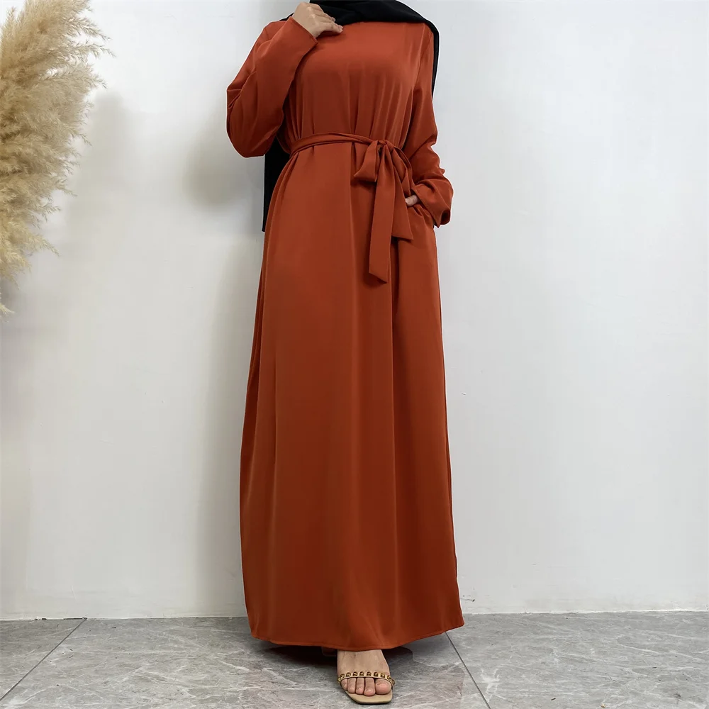 Muslim Abaya Fashion New Hot Dress Turkey Arabia Dubai Solid Color Robe with Pockets Women's Long Dress