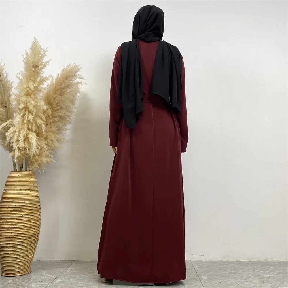 Muslim Abaya Fashion New Hot Dress Turkey Arabia Dubai Solid Color Robe with Pockets Women's Long Dress
