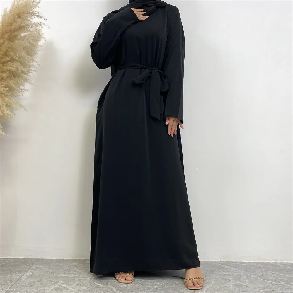 Muslim Abaya Fashion New Hot Dress Turkey Arabia Dubai Solid Color Robe with Pockets Women's Long Dress