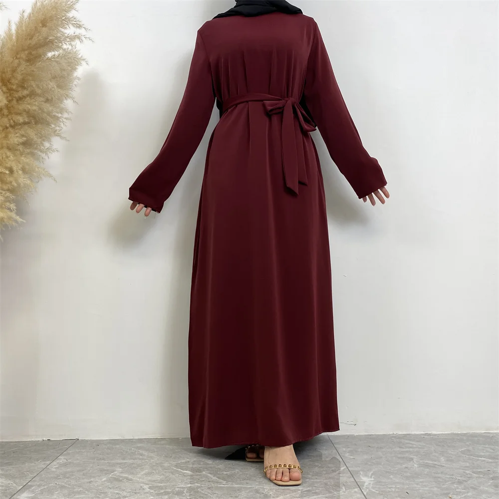 Muslim Abaya Fashion New Hot Dress Turkey Arabia Dubai Solid Color Robe with Pockets Women's Long Dress