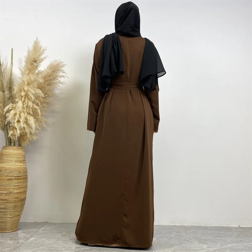 Muslim Abaya Fashion New Hot Dress Turkey Arabia Dubai Solid Color Robe with Pockets Women's Long Dress