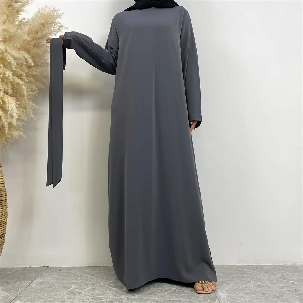 Muslim Abaya Fashion New Hot Dress Turkey Arabia Dubai Solid Color Robe with Pockets Women's Long Dress