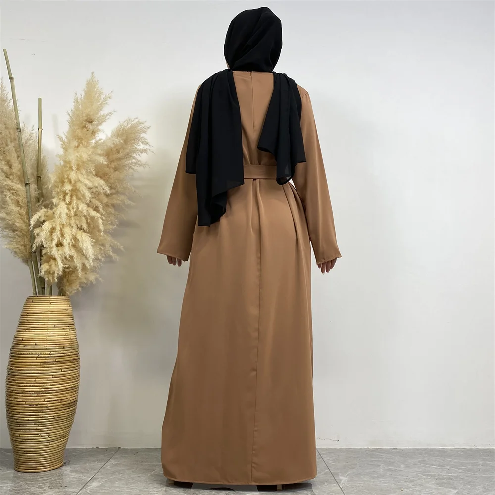Muslim Abaya Fashion New Hot Dress Turkey Arabia Dubai Solid Color Robe with Pockets Women's Long Dress