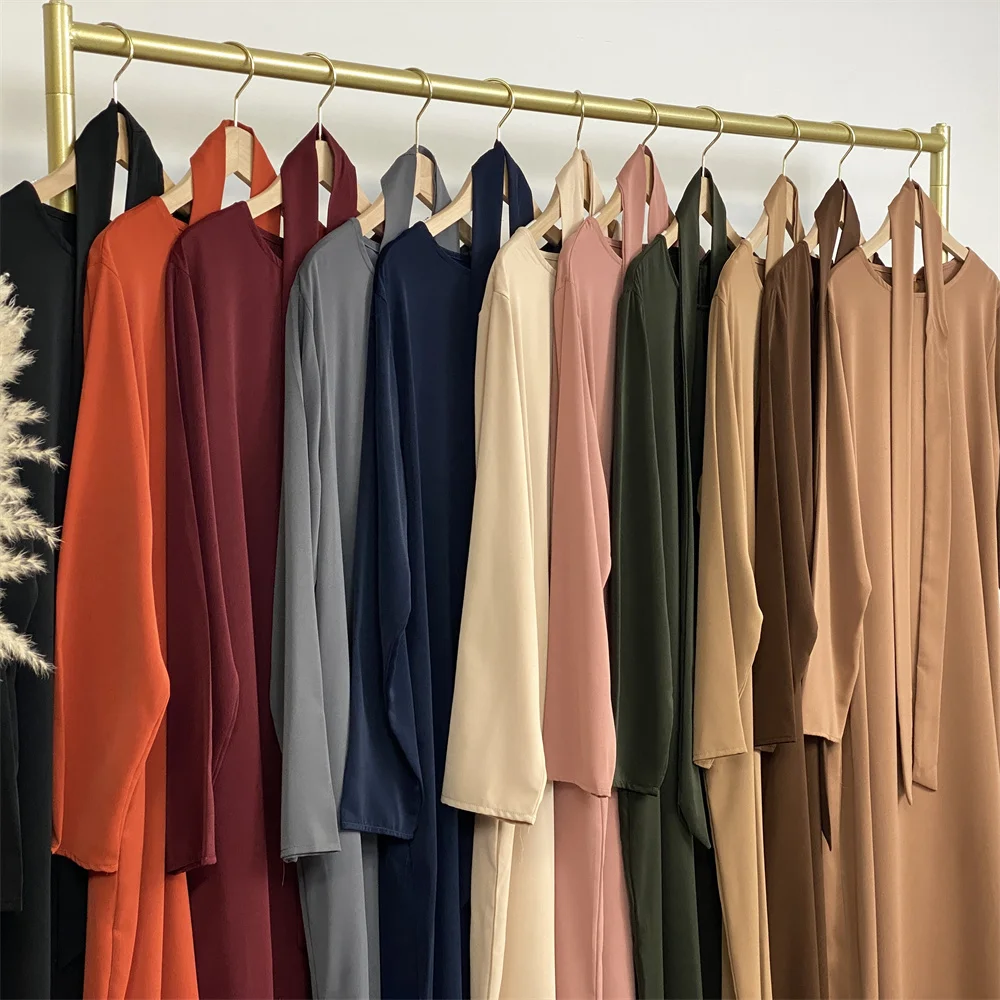 Muslim Abaya Fashion New Hot Dress Turkey Arabia Dubai Solid Color Robe with Pockets Women's Long Dress