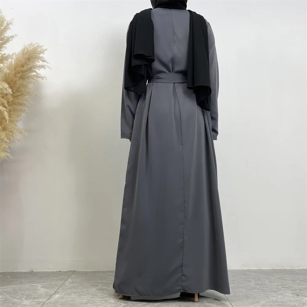 Muslim Abaya Fashion New Hot Dress Turkey Arabia Dubai Solid Color Robe with Pockets Women's Long Dress