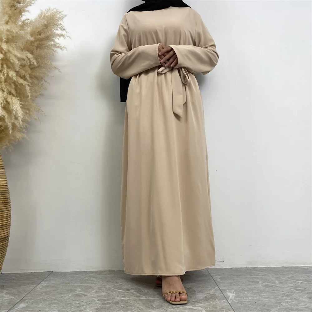 Muslim Abaya Fashion New Hot Dress Turkey Arabia Dubai Solid Color Robe with Pockets Women's Long Dress