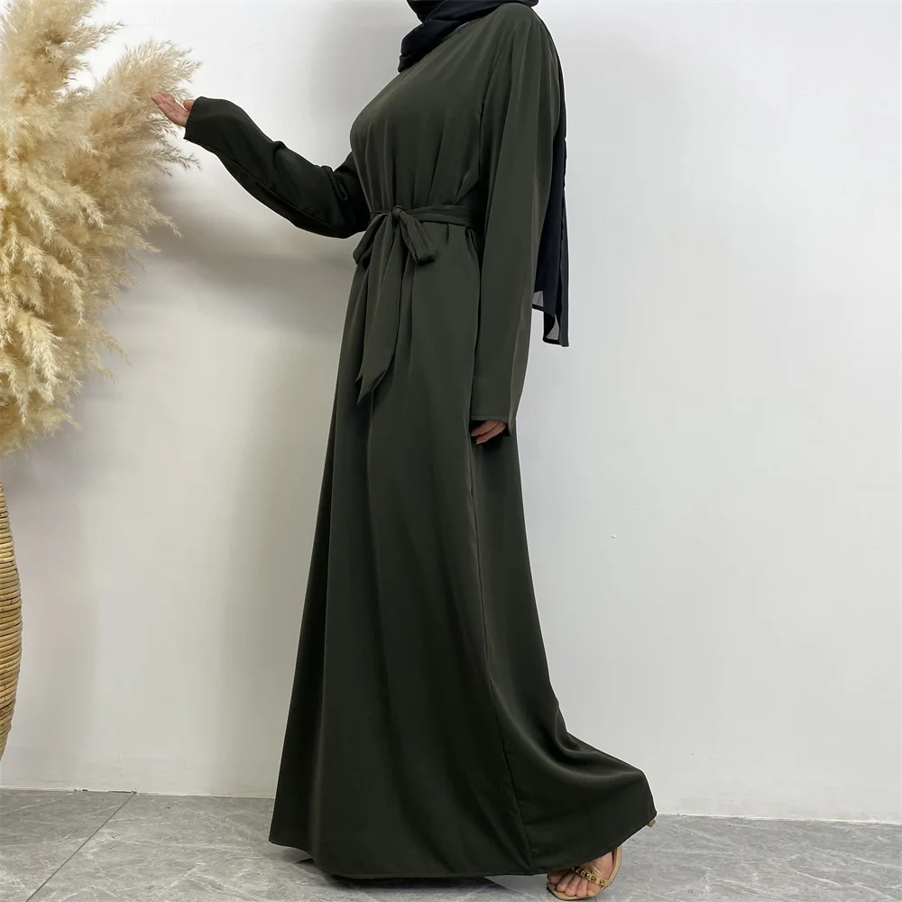 Muslim Abaya Fashion New Hot Dress Turkey Arabia Dubai Solid Color Robe with Pockets Women's Long Dress