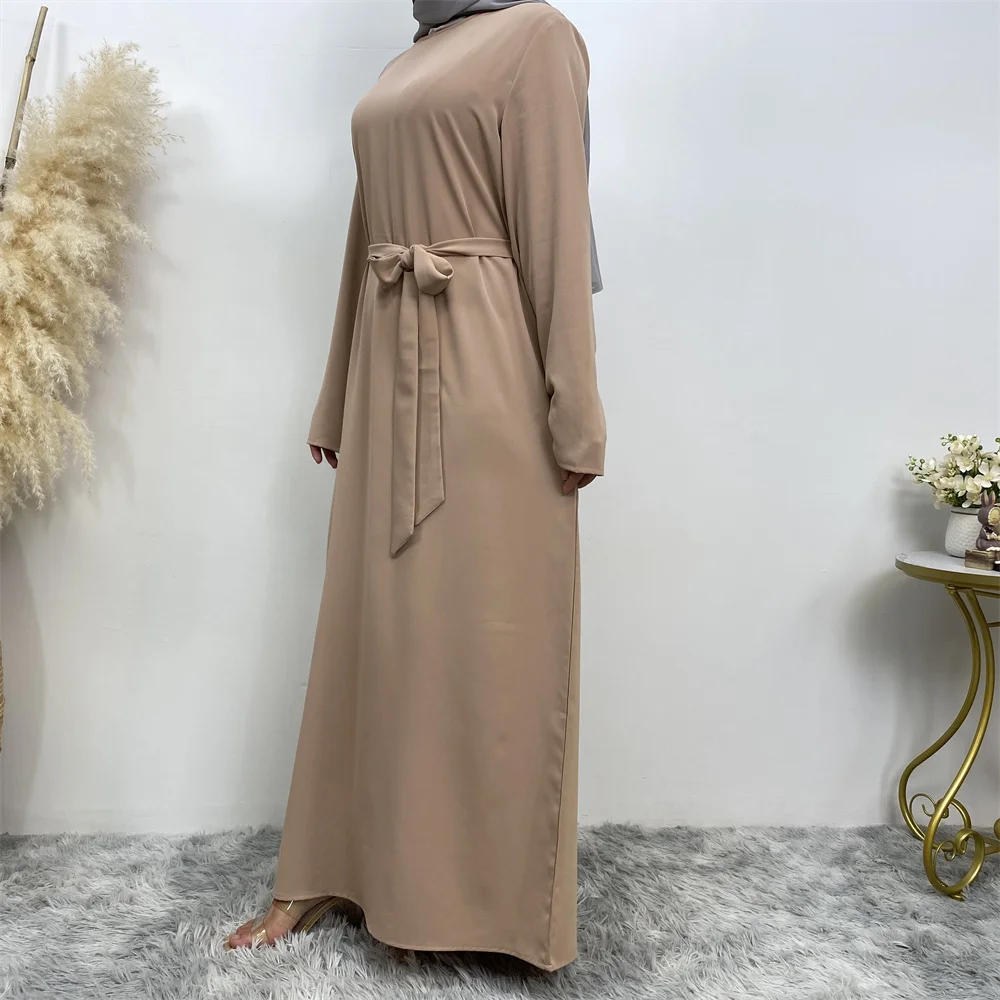 Muslim Abaya Fashion New Hot Dress Turkey Arabia Dubai Solid Color Robe with Pockets Women's Long Dress
