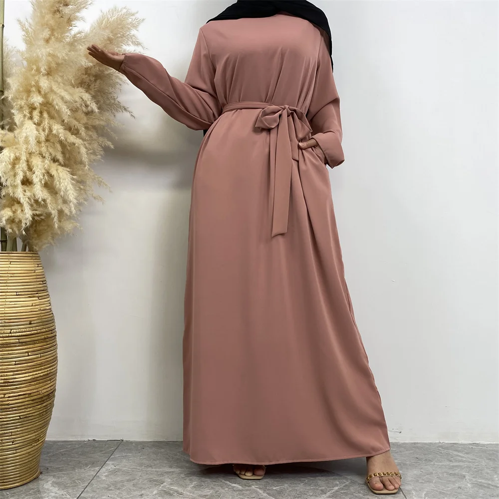 Muslim Abaya Fashion New Hot Dress Turkey Arabia Dubai Solid Color Robe with Pockets Women's Long Dress