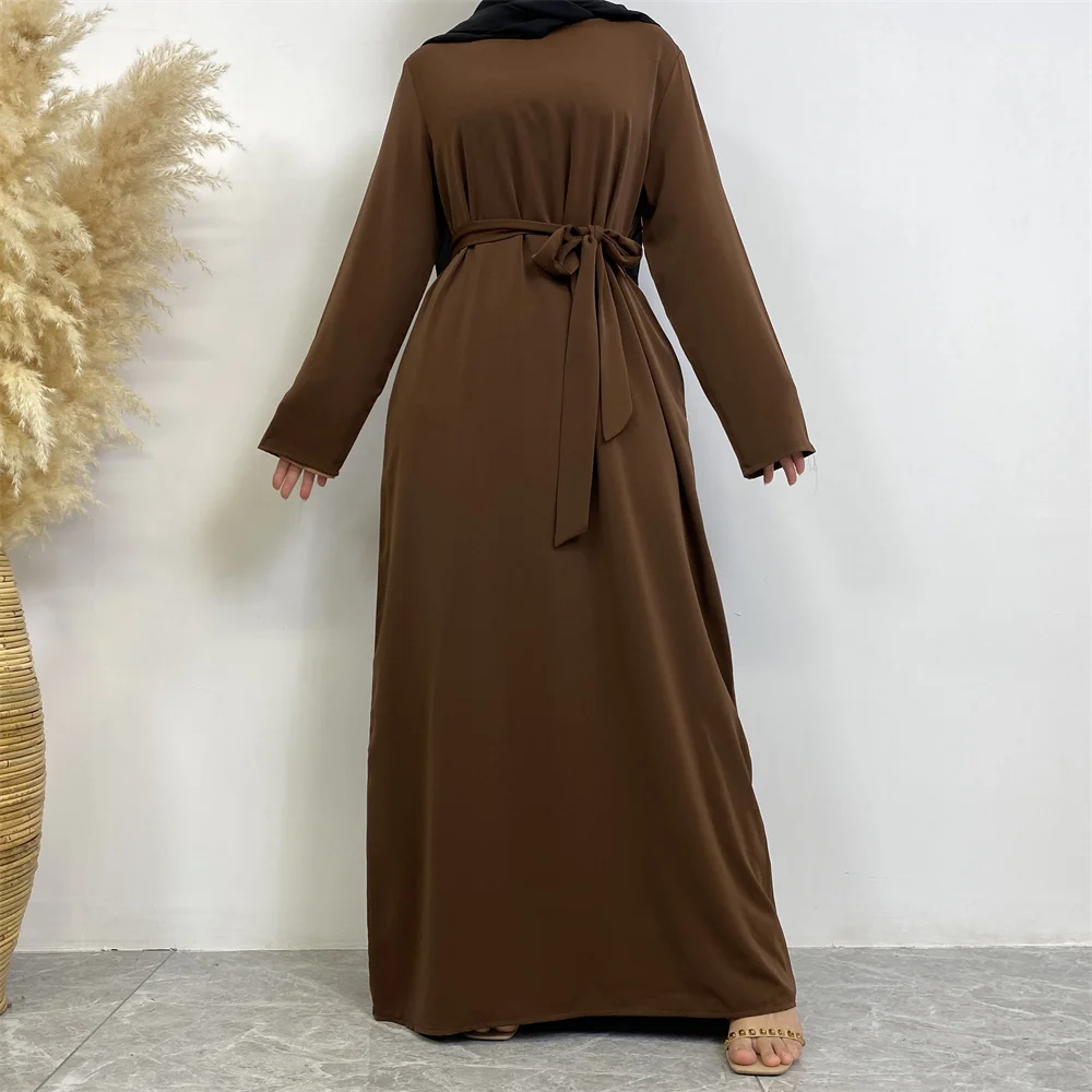 Muslim Abaya Fashion New Hot Dress Turkey Arabia Dubai Solid Color Robe with Pockets Women's Long Dress