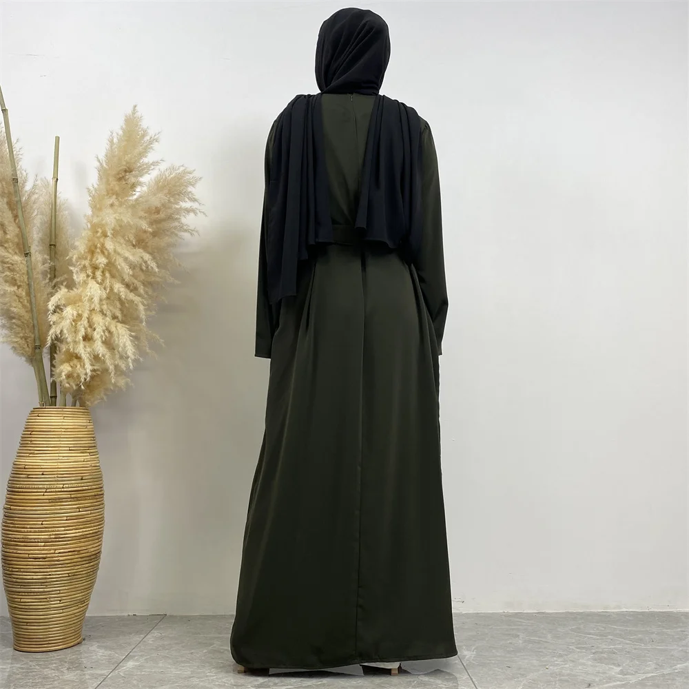 Muslim Abaya Fashion New Hot Dress Turkey Arabia Dubai Solid Color Robe with Pockets Women's Long Dress