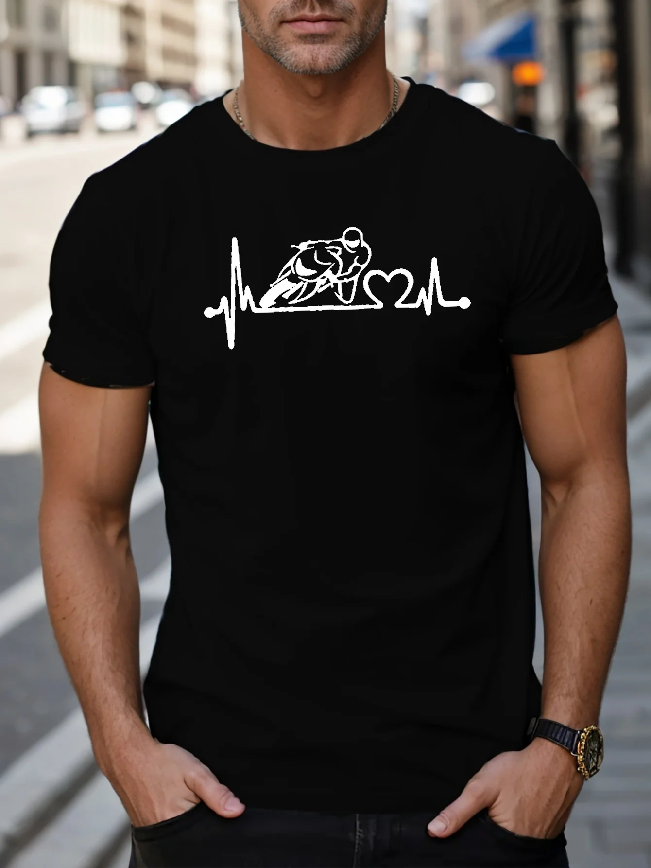 Motorcycle Rider Graphic Print Men's Creative Top, Casual Short Sleeve Crew Neck T-shirt, Men's Clothing For Summer Outdoor