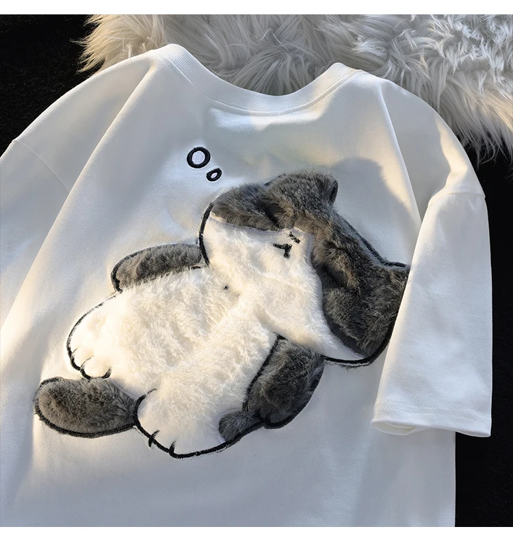 2024 Summer New Cartoon Cat Women's T-shirt Korean Simple Casual Women's Short Sleeve T-shirt Fun Sweet Cute Y2K Tops