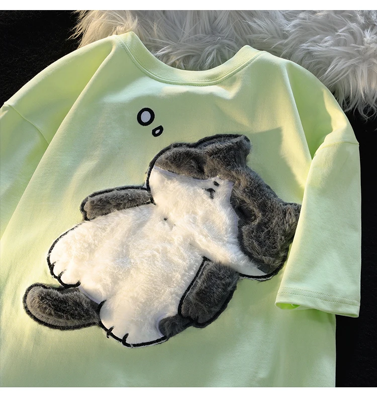 2024 Summer New Cartoon Cat Women's T-shirt Korean Simple Casual Women's Short Sleeve T-shirt Fun Sweet Cute Y2K Tops