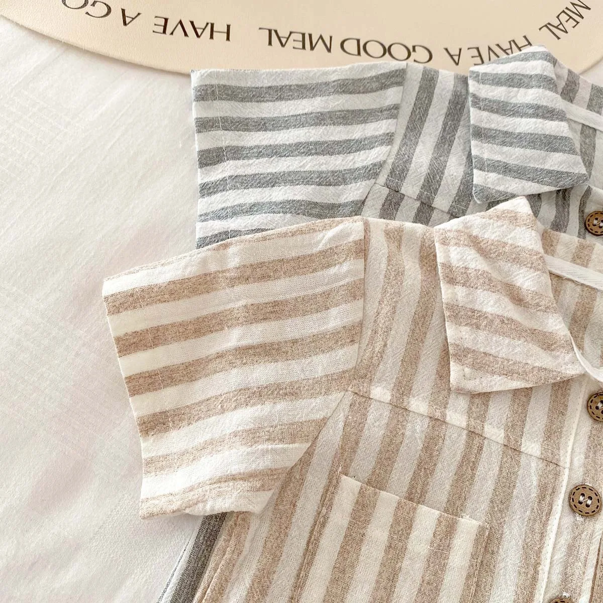 Baby Boys Rompers Striped Jumpsuits Turn Down Collar Toddler Boys Summer Clothing