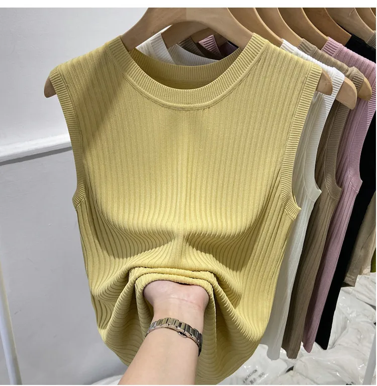 Korea Knitted Vests Women Top V-neck Solid Tank Blusas Mujer De Moda 2026 Summer New Fashion Female Sleeveless Casual Thin Tops
