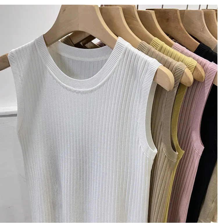 Korea Knitted Vests Women Top V-neck Solid Tank Blusas Mujer De Moda 2026 Summer New Fashion Female Sleeveless Casual Thin Tops