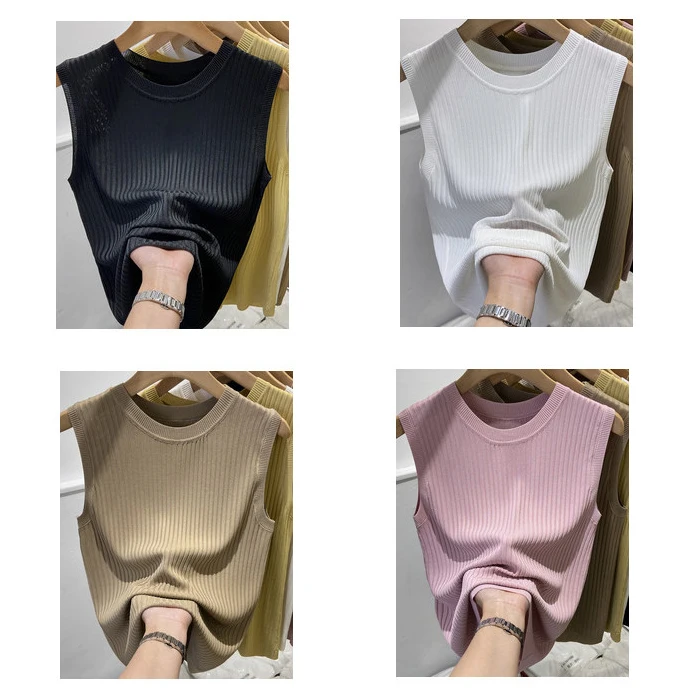 Korea Knitted Vests Women Top V-neck Solid Tank Blusas Mujer De Moda 2026 Summer New Fashion Female Sleeveless Casual Thin Tops