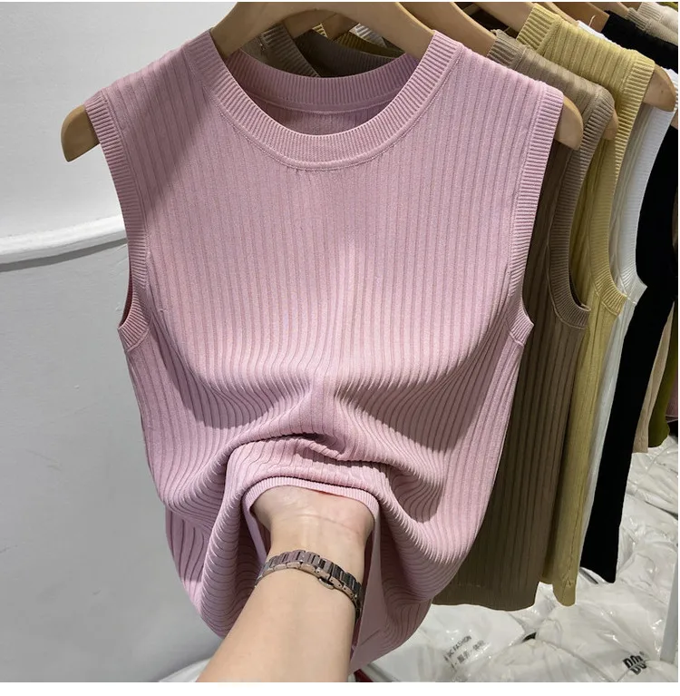 Korea Knitted Vests Women Top V-neck Solid Tank Blusas Mujer De Moda 2026 Summer New Fashion Female Sleeveless Casual Thin Tops