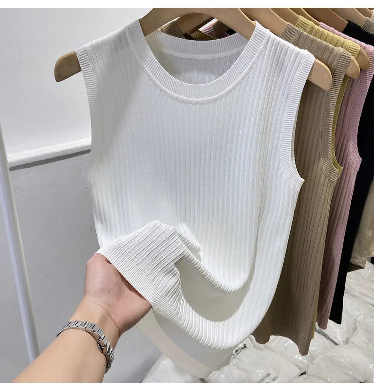 Korea Knitted Vests Women Top V-neck Solid Tank Blusas Mujer De Moda 2026 Summer New Fashion Female Sleeveless Casual Thin Tops