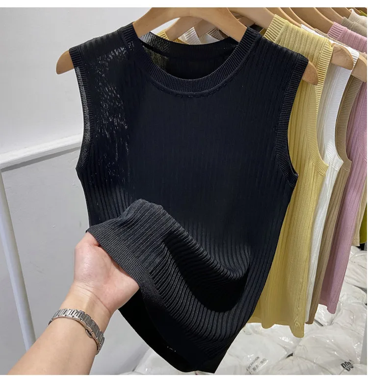 Korea Knitted Vests Women Top V-neck Solid Tank Blusas Mujer De Moda 2026 Summer New Fashion Female Sleeveless Casual Thin Tops