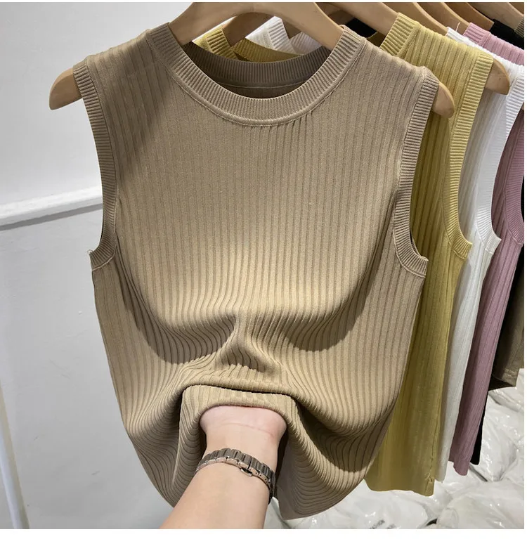 Korea Knitted Vests Women Top V-neck Solid Tank Blusas Mujer De Moda 2026 Summer New Fashion Female Sleeveless Casual Thin Tops