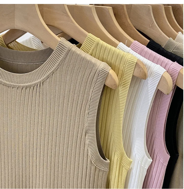 Korea Knitted Vests Women Top V-neck Solid Tank Blusas Mujer De Moda 2026 Summer New Fashion Female Sleeveless Casual Thin Tops