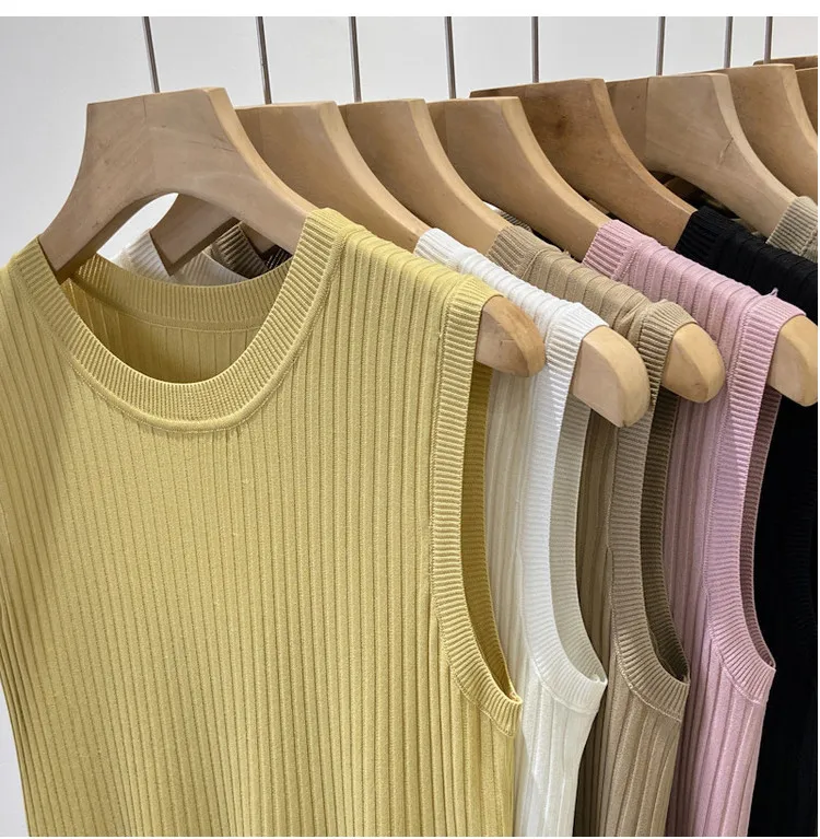 Korea Knitted Vests Women Top V-neck Solid Tank Blusas Mujer De Moda 2026 Summer New Fashion Female Sleeveless Casual Thin Tops