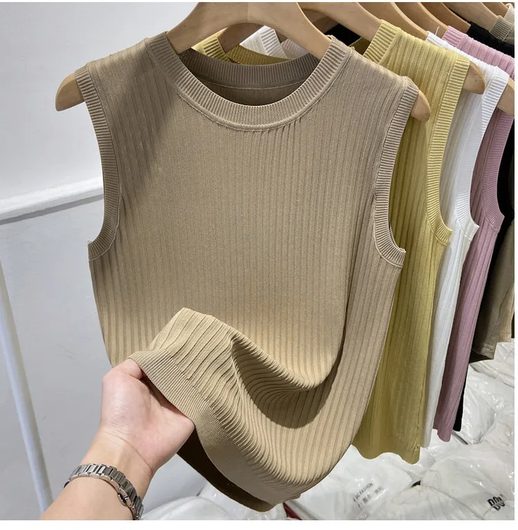 Korea Knitted Vests Women Top V-neck Solid Tank Blusas Mujer De Moda 2026 Summer New Fashion Female Sleeveless Casual Thin Tops
