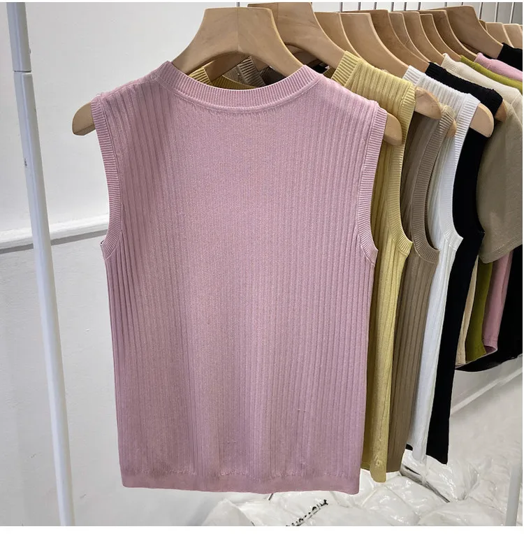 Korea Knitted Vests Women Top V-neck Solid Tank Blusas Mujer De Moda 2026 Summer New Fashion Female Sleeveless Casual Thin Tops