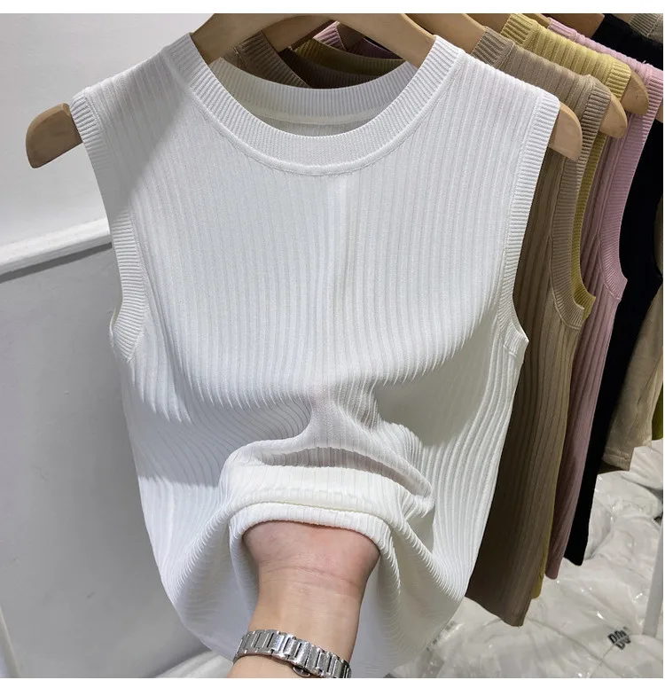 Korea Knitted Vests Women Top V-neck Solid Tank Blusas Mujer De Moda 2026 Summer New Fashion Female Sleeveless Casual Thin Tops