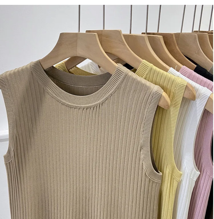 Korea Knitted Vests Women Top V-neck Solid Tank Blusas Mujer De Moda 2026 Summer New Fashion Female Sleeveless Casual Thin Tops