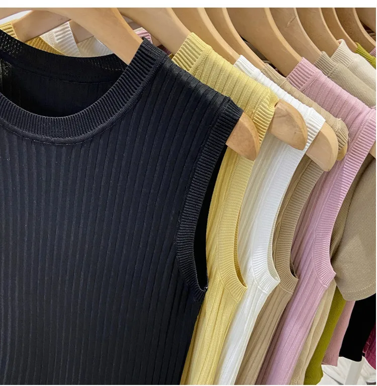 Korea Knitted Vests Women Top V-neck Solid Tank Blusas Mujer De Moda 2026 Summer New Fashion Female Sleeveless Casual Thin Tops