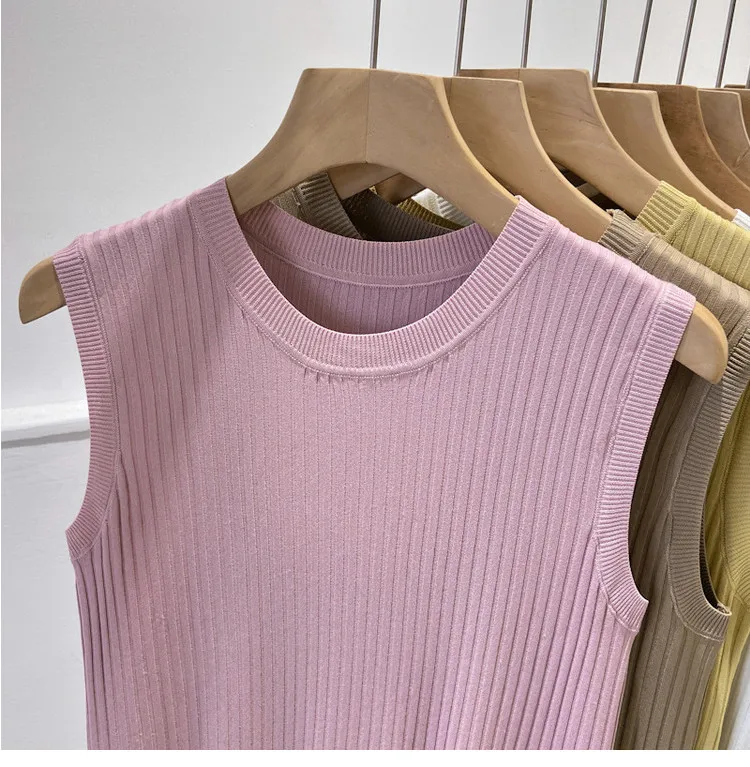 Korea Knitted Vests Women Top V-neck Solid Tank Blusas Mujer De Moda 2026 Summer New Fashion Female Sleeveless Casual Thin Tops