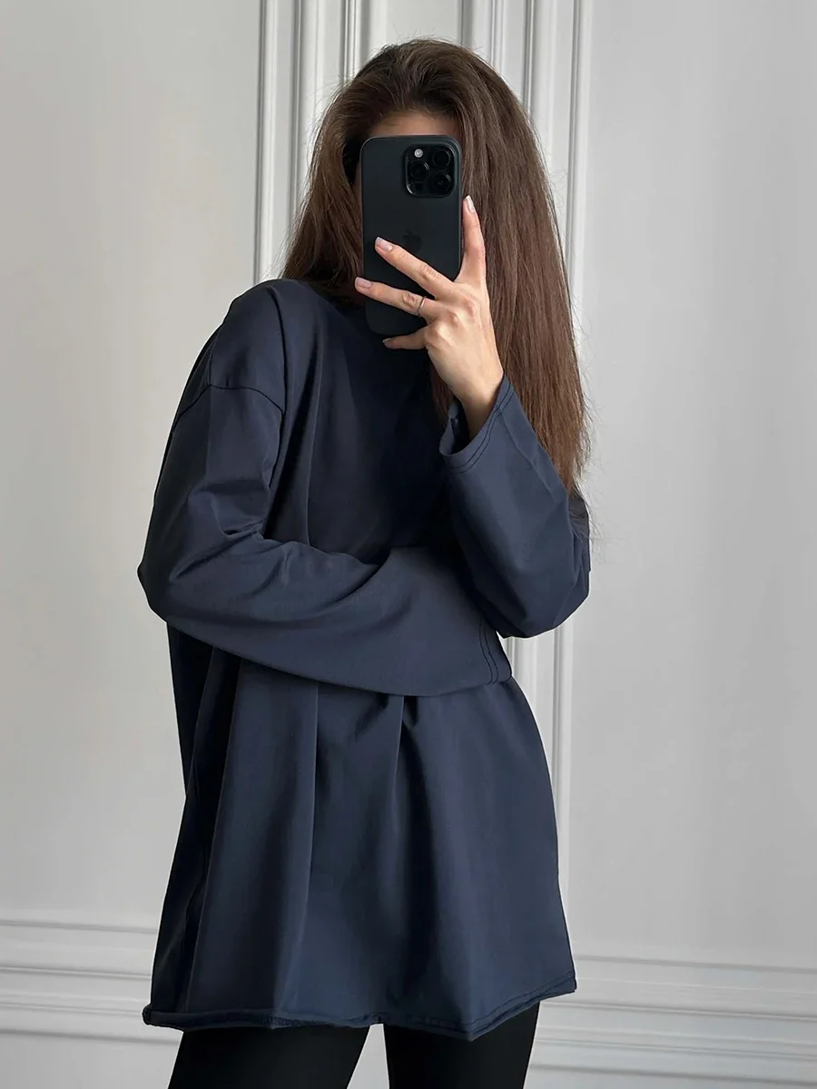 Wolfeel Women Summer 100% Cotton T-shirt Bottoming Spring Basic Fashionable Solid Lady Long Sleeve Loose Tops Shirts