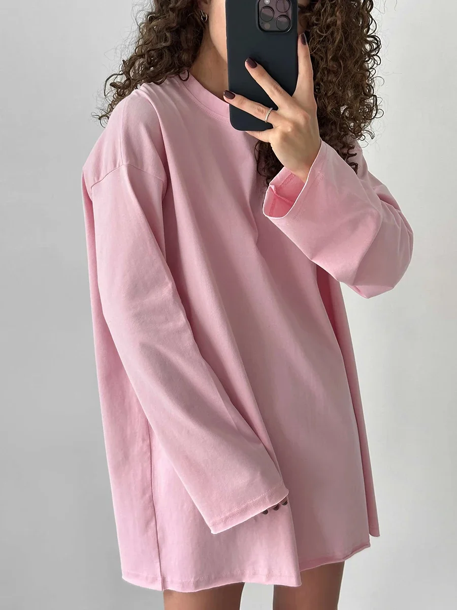 Wolfeel Women Summer 100% Cotton T-shirt Bottoming Spring Basic Fashionable Solid Lady Long Sleeve Loose Tops Shirts