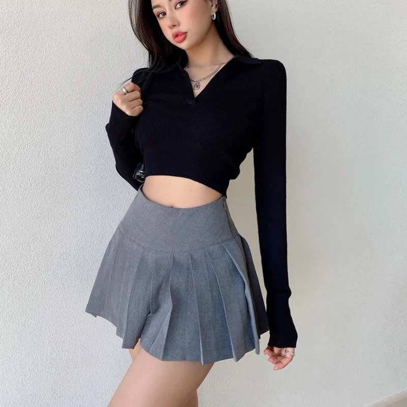 Fashion Slit Women Pleated Skirt Summer High Waist Sexy Mini Skirt White Jk Korean Girl Dance Skirt