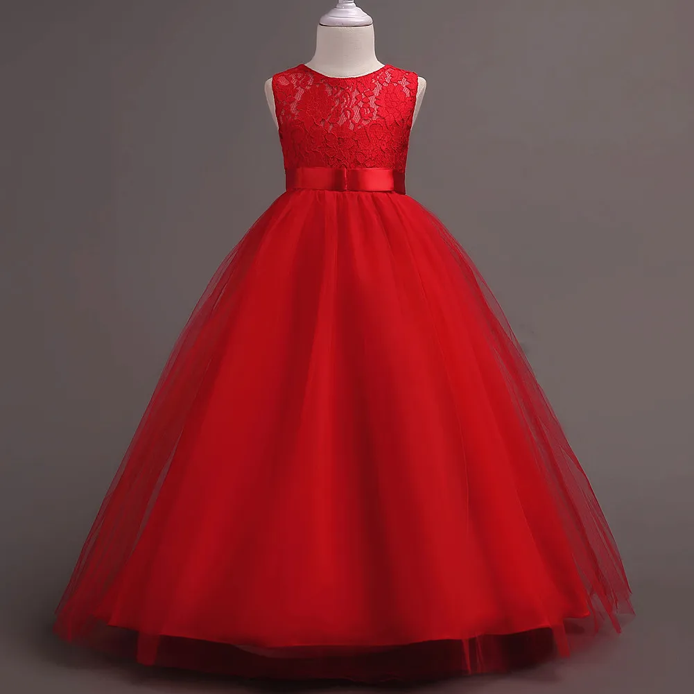 Western girls dress Princess dress Children's dress long lace skirt that draped the floor Evening dress